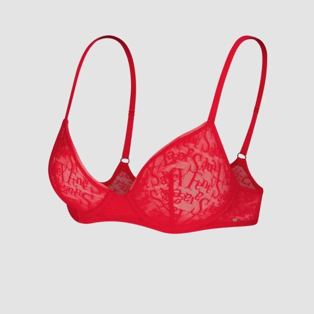 NWT- Savage X Fenty SIGNATURE SCRIPT UNLINED BRA in Timeless Red 40D